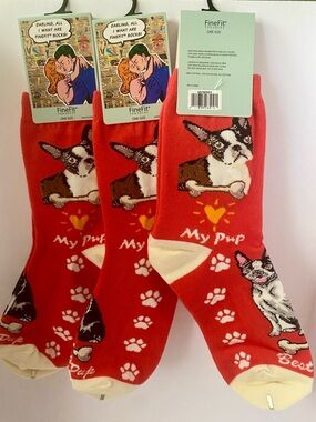 Women's Red 'My Pup' Dog Pattern Crew Socks
